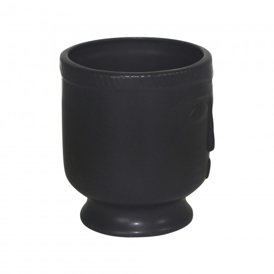 Ceramic 6" Face Vase W/base, Black