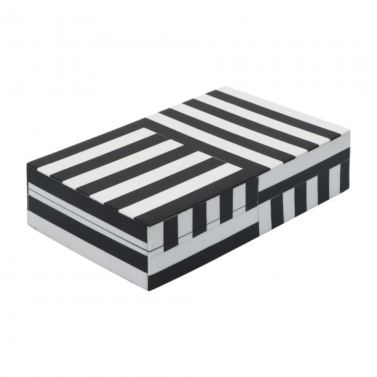 Resin, S/2 10/12" Striped Boxes, Black/white