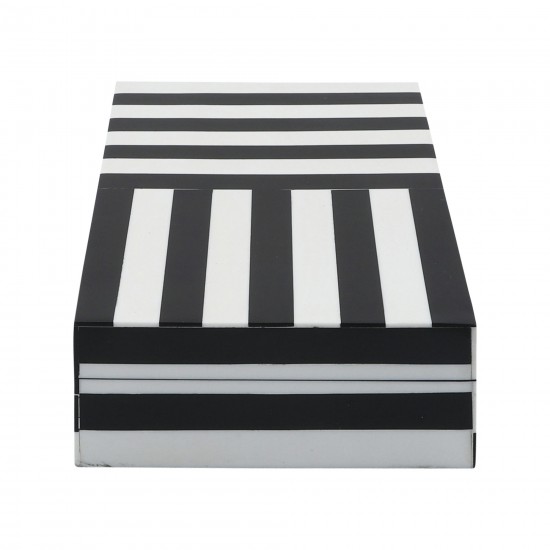 Resin, S/2 10/12" Striped Boxes, Black/white