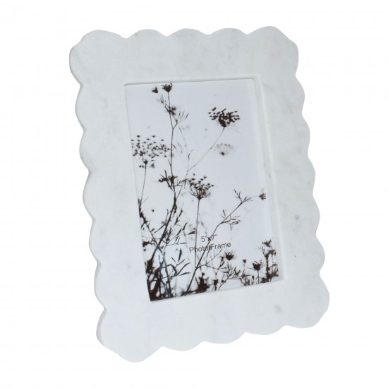 Marble, 4x6 Ribbon Crimp Photo Frame, White