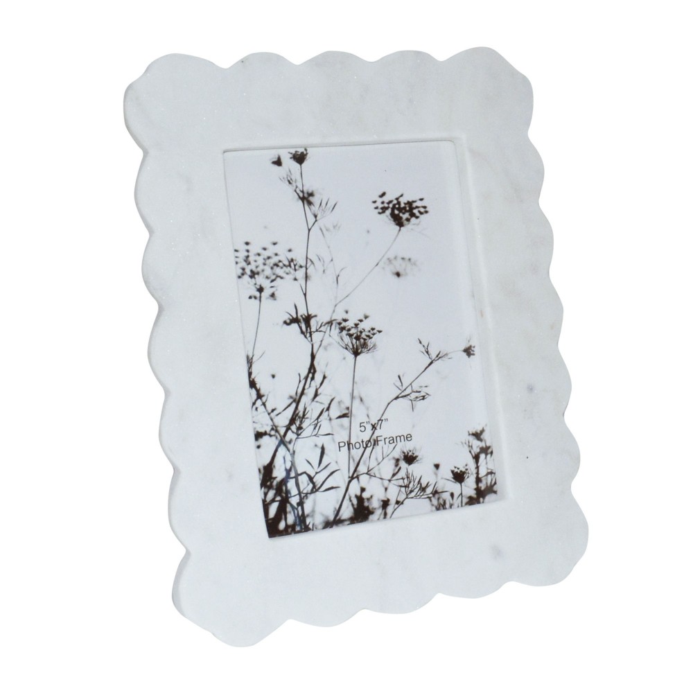 Marble, 4x6 Ribbon Crimp Photo Frame, White