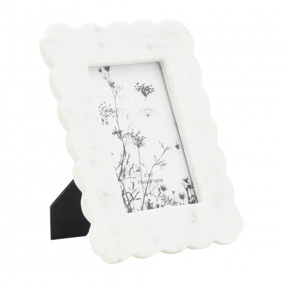 Marble, 4x6 Ribbon Crimp Photo Frame, White