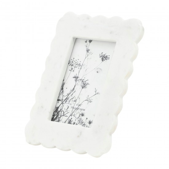 Marble, 4x6 Ribbon Crimp Photo Frame, White