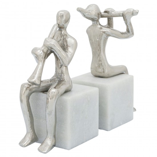 S/2 Metal Musicians On Marble Base, Silver