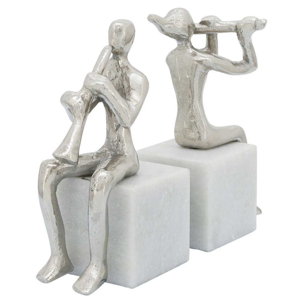 S/2 Metal Musicians On Marble Base, Silver