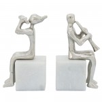 S/2 Metal Musicians On Marble Base, Silver