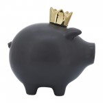 Cer, 8" Pig With Crown, Black