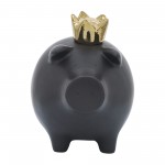 Cer, 8" Pig With Crown, Black