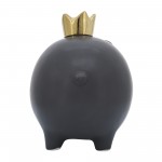 Cer, 8" Pig With Crown, Black