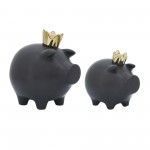 Cer, 8" Pig With Crown, Black