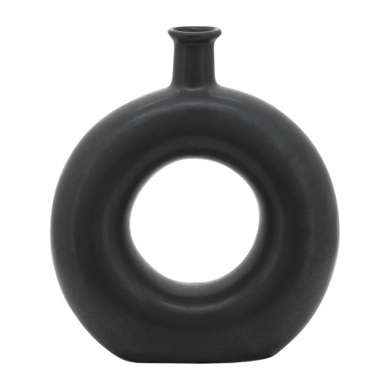 Cer, 8"h Round Cut-out Vase, Black