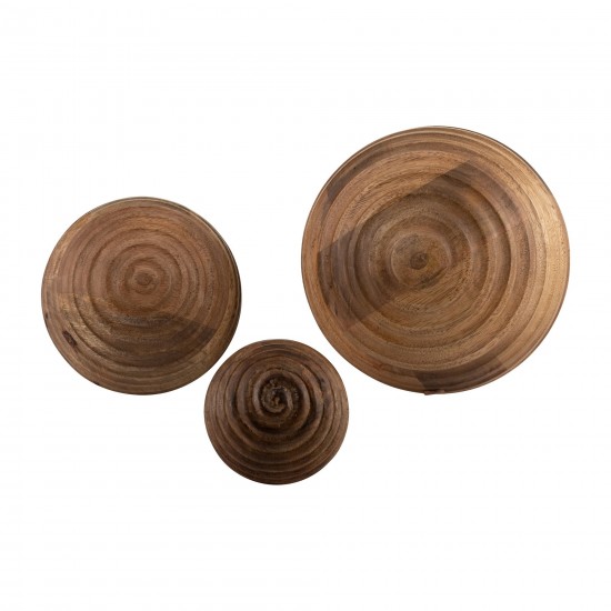 8" Wooden Orb W/ Ridges, Natural