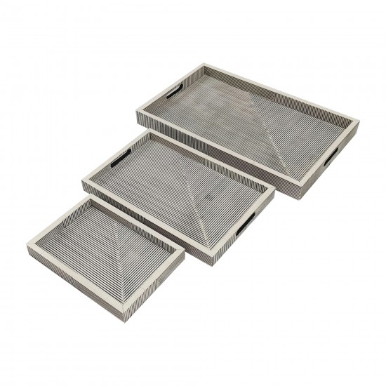 Resin, S/3 13/18/24" Pinstripe Trays, Gray/white