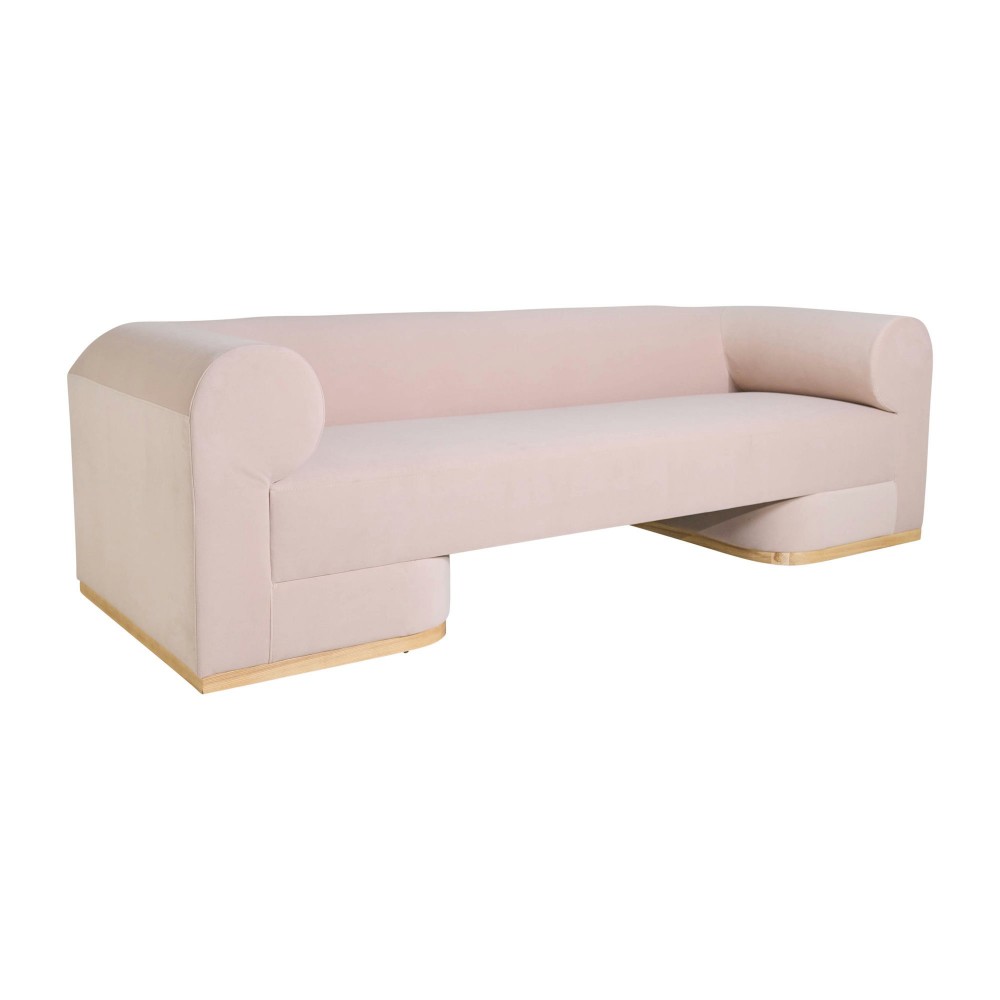 Modern Sofa - Oak Wood Base, Blush