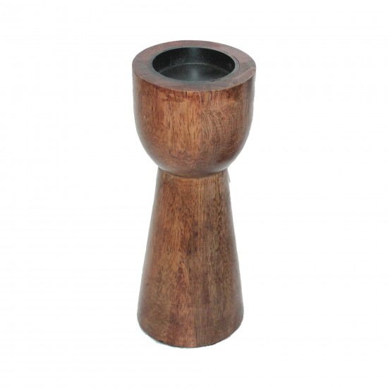 10", Wood Pillar Candle Holder, Brown