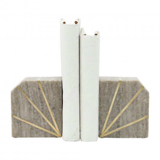 S/2 Marble 5"h Polished Bookends W/gold Inlays,ony
