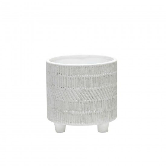 S/2 Tribal Look Footed Planter 6/8", Ivory