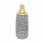 Cer, 16"h Polka Dots Vase, Gold/white