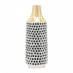 Cer, 16"h Polka Dots Vase, Gold/white