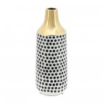 Cer, 16"h Polka Dots Vase, Gold/white