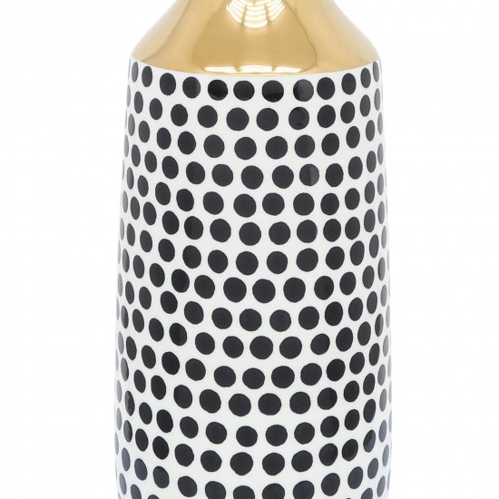 Cer, 16"h Polka Dots Vase, Gold/white