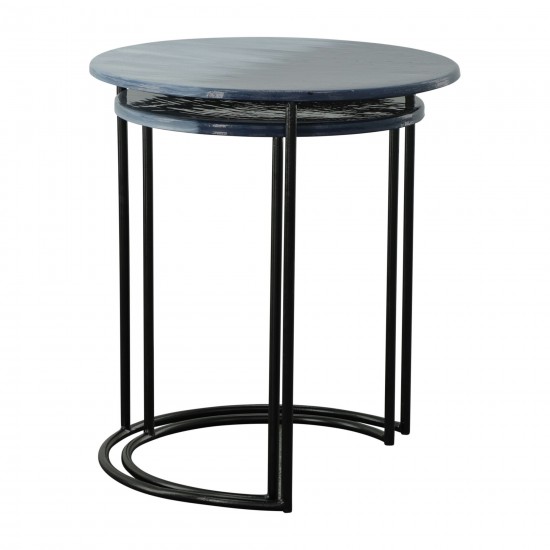 Metal, S/2 22/24" Round Side Tables, Ombre Black