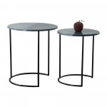 Metal, S/2 22/24" Round Side Tables, Ombre Black
