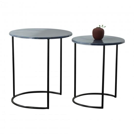 Metal, S/2 22/24" Round Side Tables, Ombre Black