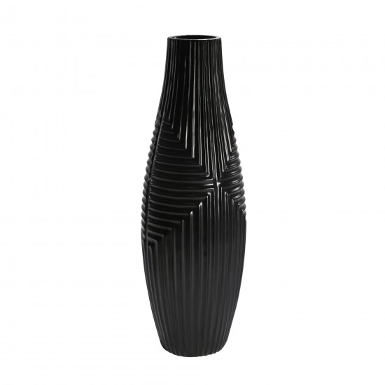 Cer, 21" Black Striped Texture Vase