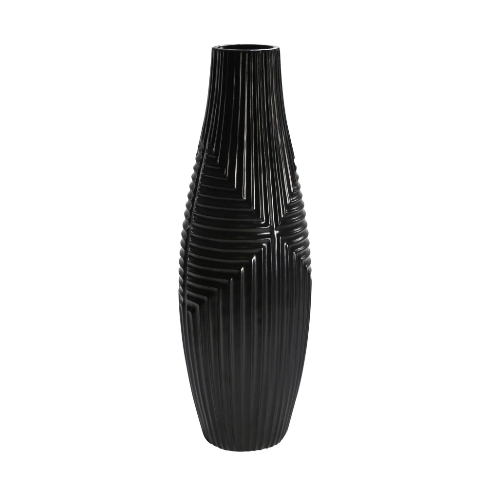 Cer, 21" Black Striped Texture Vase