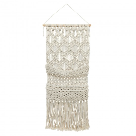 Cotton, 32" Macrame 2-layered Wall Storage, Beige