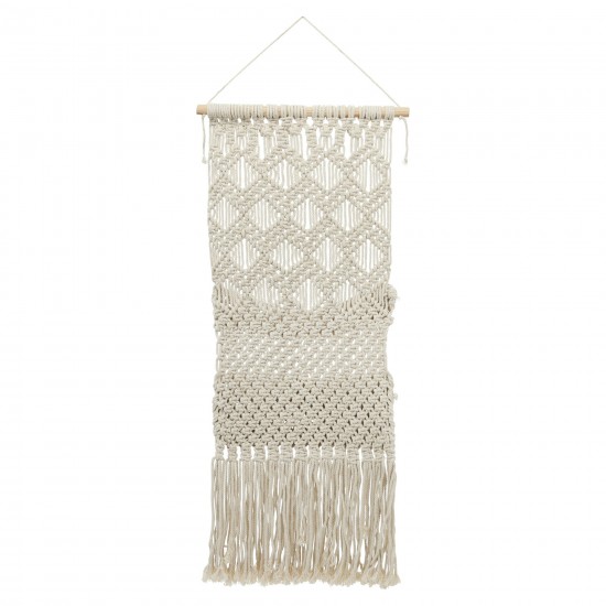 Cotton, 32" Macrame 2-layered Wall Storage, Beige