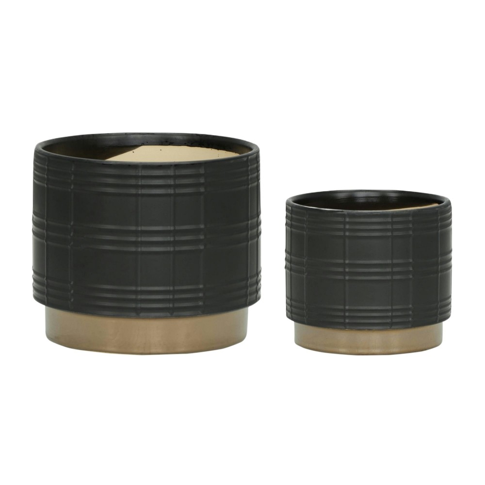 S/2 Metallic Planters 6/8", Black