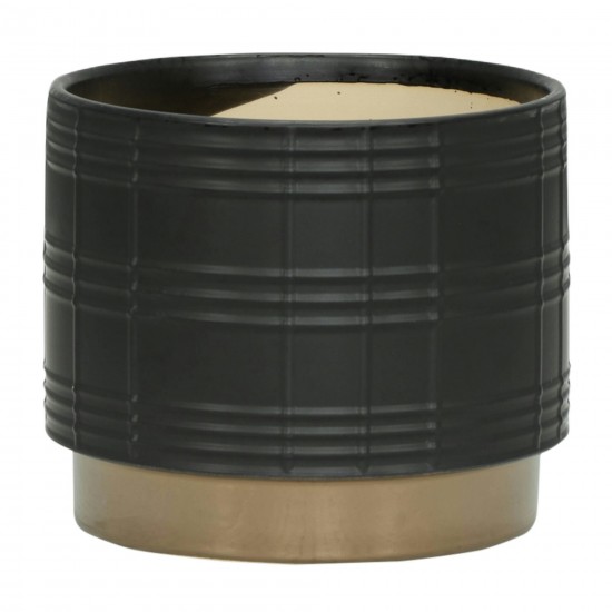 S/2 Metallic Planters 6/8", Black