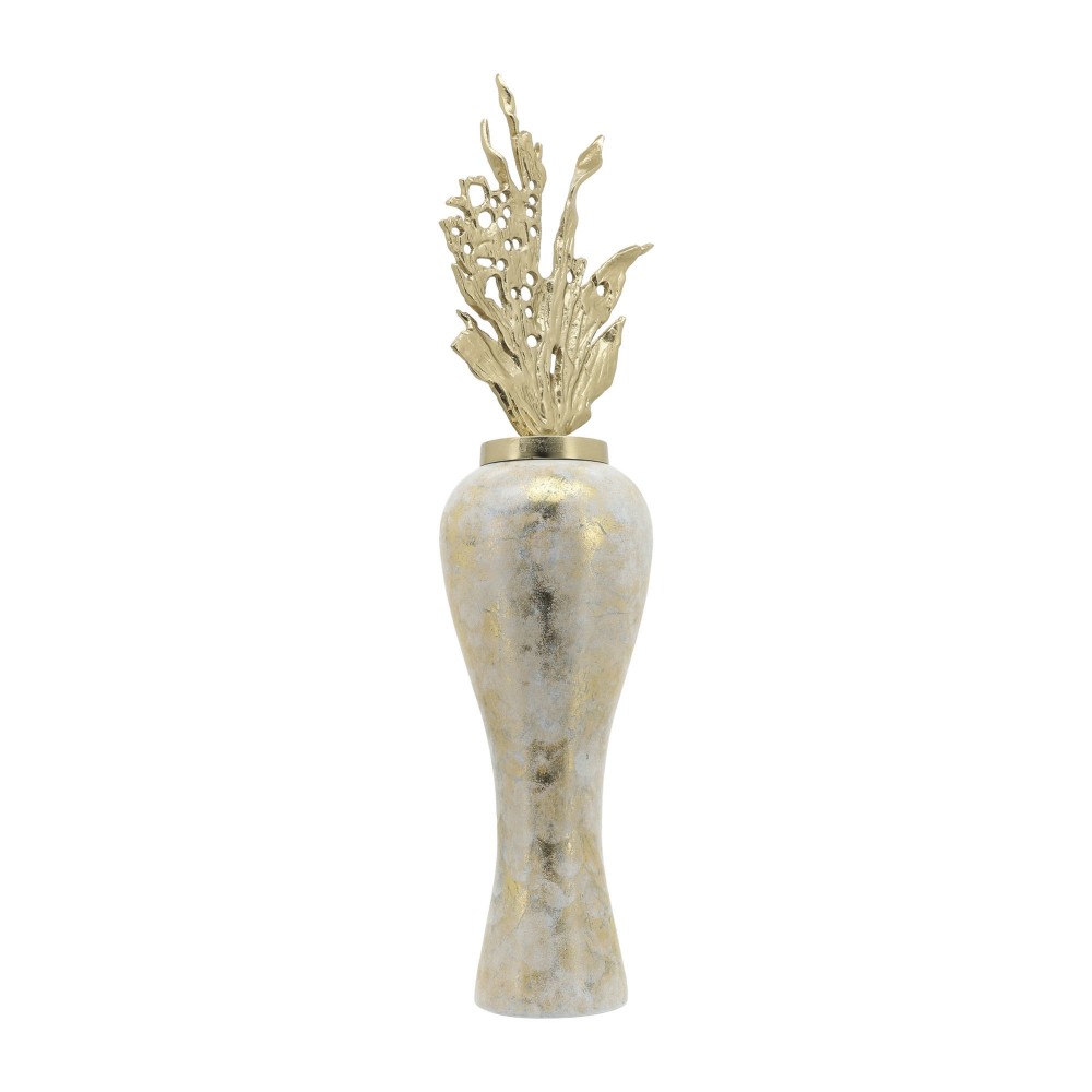 Glass, 43"h Vase W/ Aluminum Top, White/gold