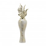 Glass, 43"h Vase W/ Aluminum Top, White/gold