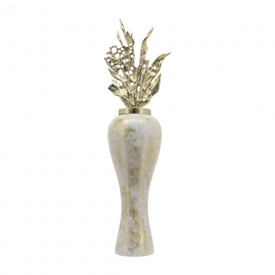 Glass, 43"h Vase W/ Aluminum Top, White/gold