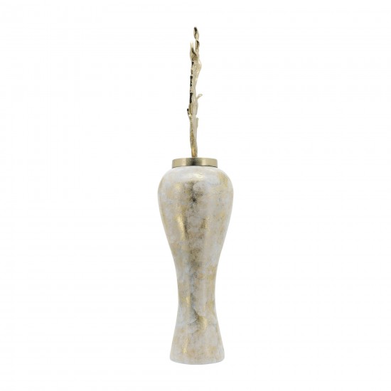 Glass, 43"h Vase W/ Aluminum Top, White/gold