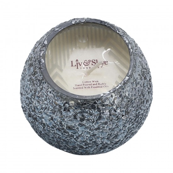 Candle On Gray Crackled Glass 11oz