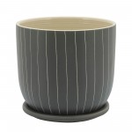 8" Stripes Planter W/ Saucer, Gray