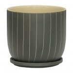 8" Stripes Planter W/ Saucer, Gray