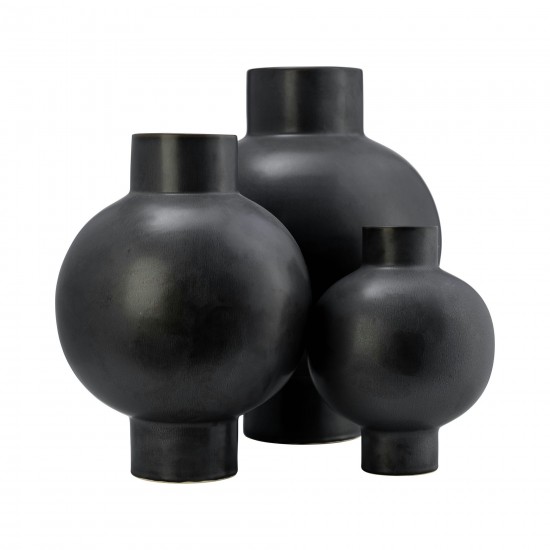 Cer, 15"h Bubble Vase, Black Volcanic