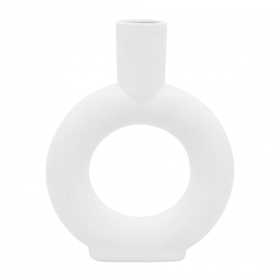 Cer, 9" Round Cut-out Vase, White