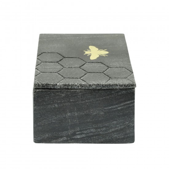 Marble 7x5 Marble Box W/ Bee Accent, Black