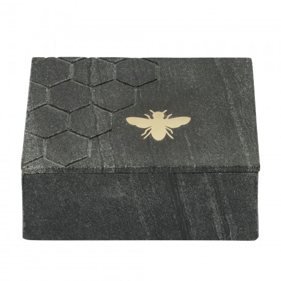 Marble 7x5 Marble Box W/ Bee Accent, Black