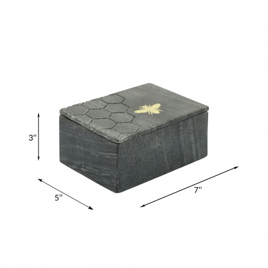 Marble 7x5 Marble Box W/ Bee Accent, Black