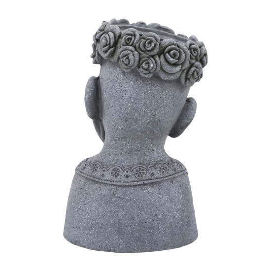 Resin, 18"h Daydreaming Lady Planter, Gray, Eyes Closed