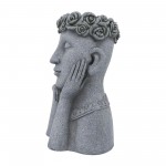 Resin, 18"h Daydreaming Lady Planter, Gray, Eyes Closed