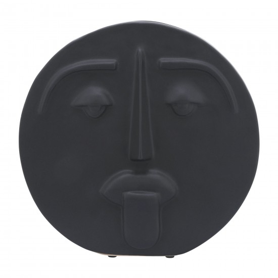 Cer, 10" Sad Face Vase, Black