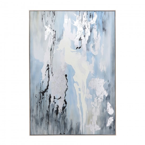 61x41 Handpainted Oil Canvas Abstract, Aqua/white